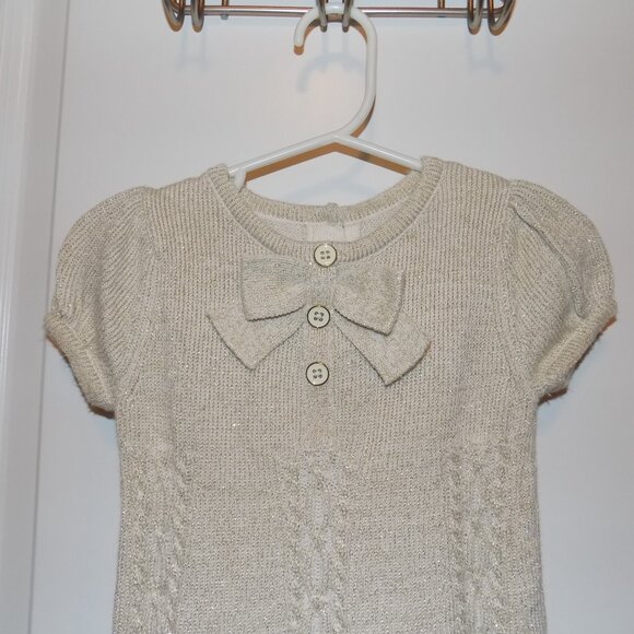 GYMBOREE Gold Holiday Shine Cable Knit Sparkle Dress Sweater Sz 12-18M Cream - Picture 2 of 5